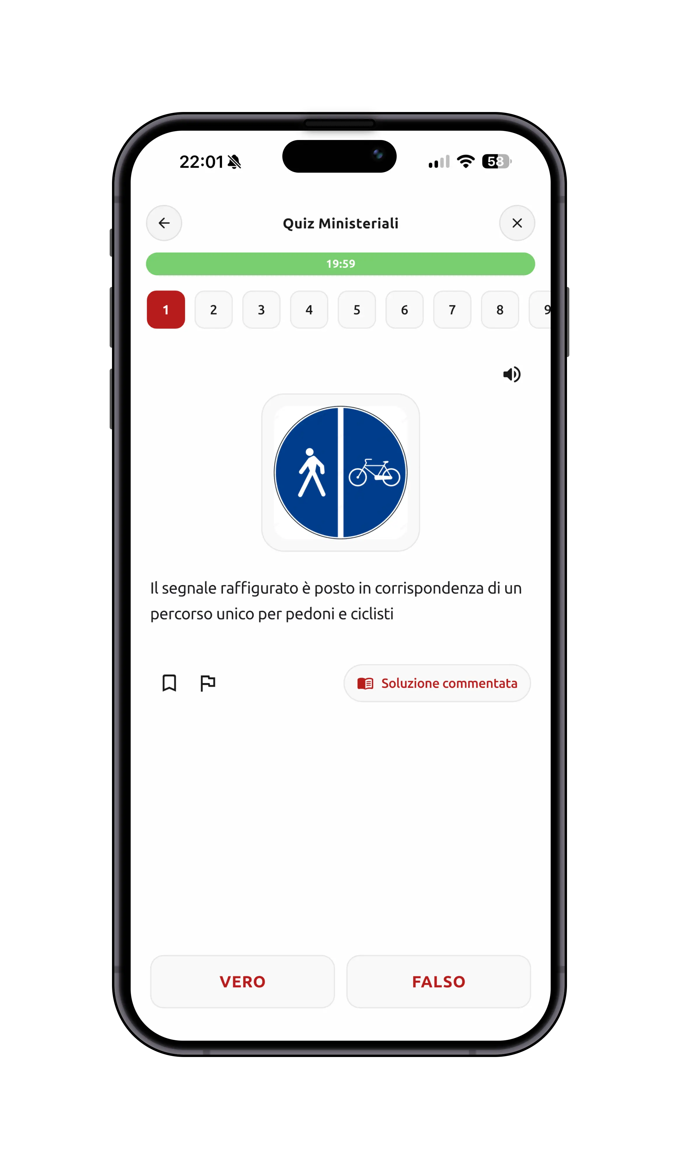 Schermata PatenteFlash: quiz ministeriali
