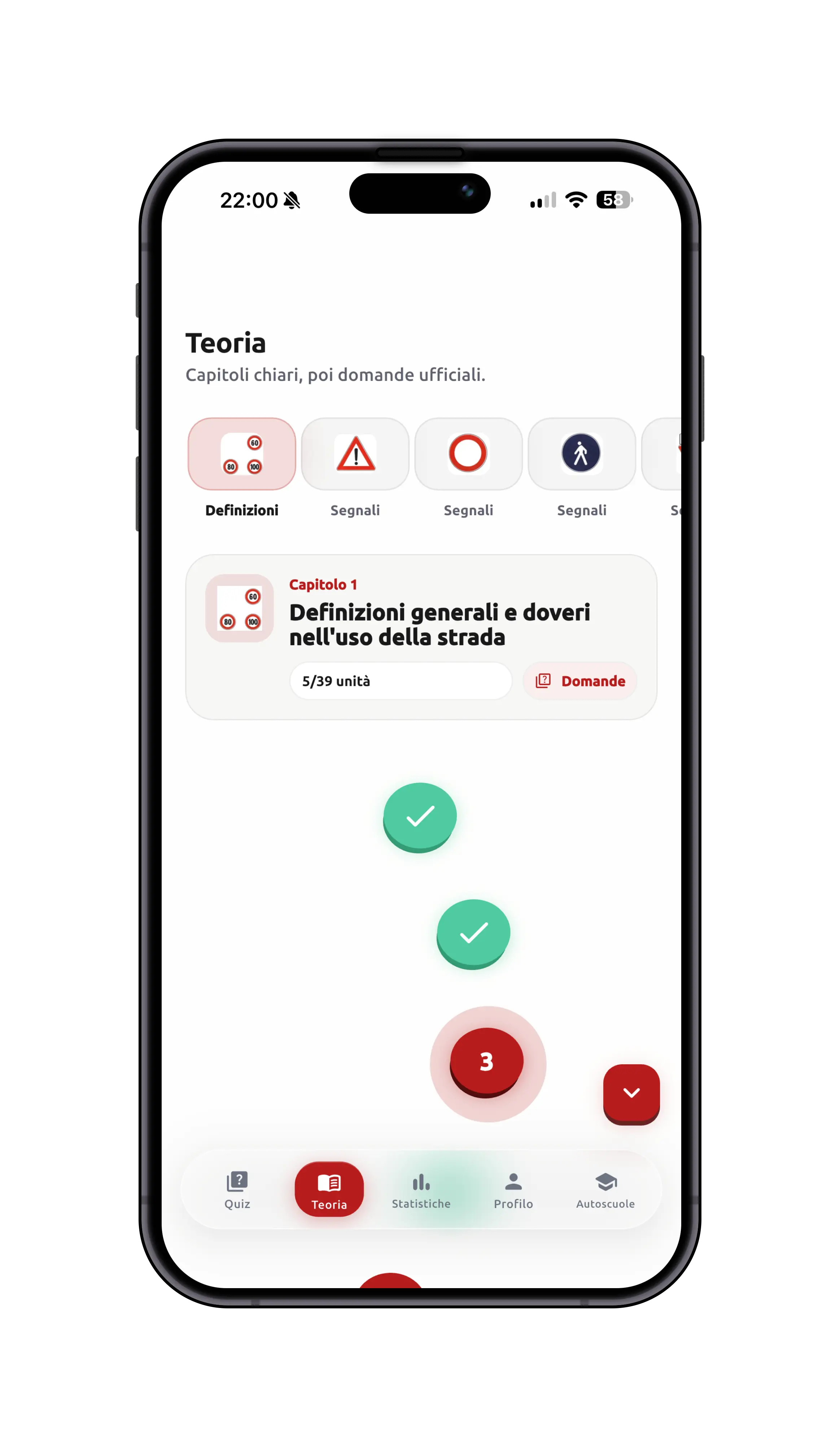 Schermata PatenteFlash: teoria per capitoli